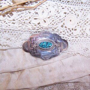 Joe Delgarito Native American Navajo Sterling Silver Turquoise Pin Brooch